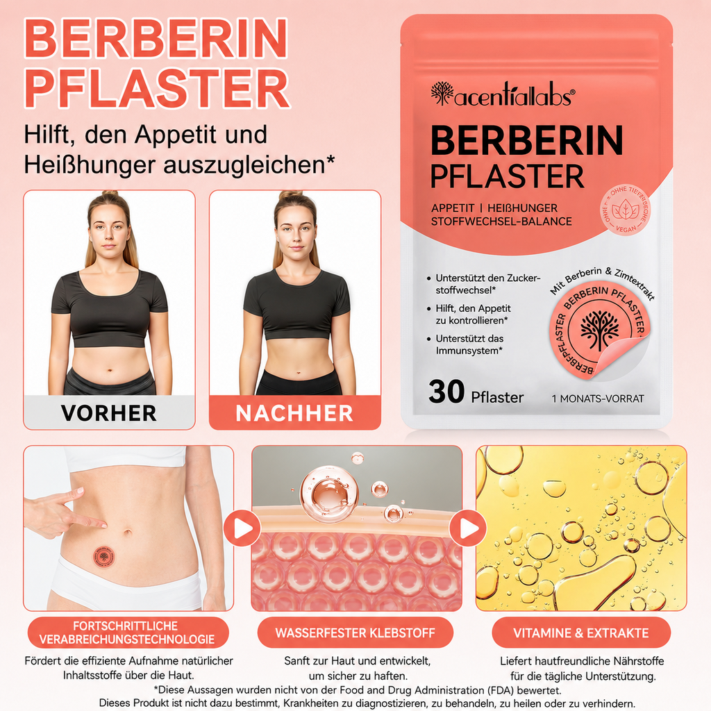 Berberinpflaster -  Berberin Patches -  Abnehmpflaster - 30 Stück Monatspackung