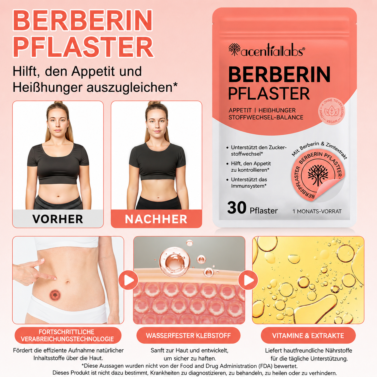 Berberinpflaster -  Berberin Patches -  Abnehmpflaster - 30 Stück Monatspackung