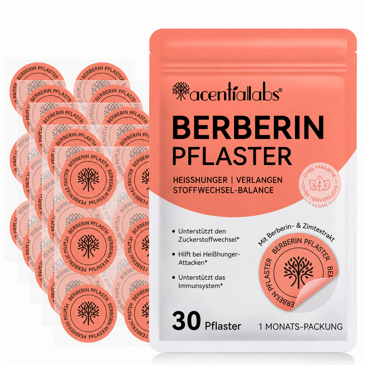 Berberinpflaster -  Berberin Patches -  Abnehmpflaster - 30 Stück Monatspackung