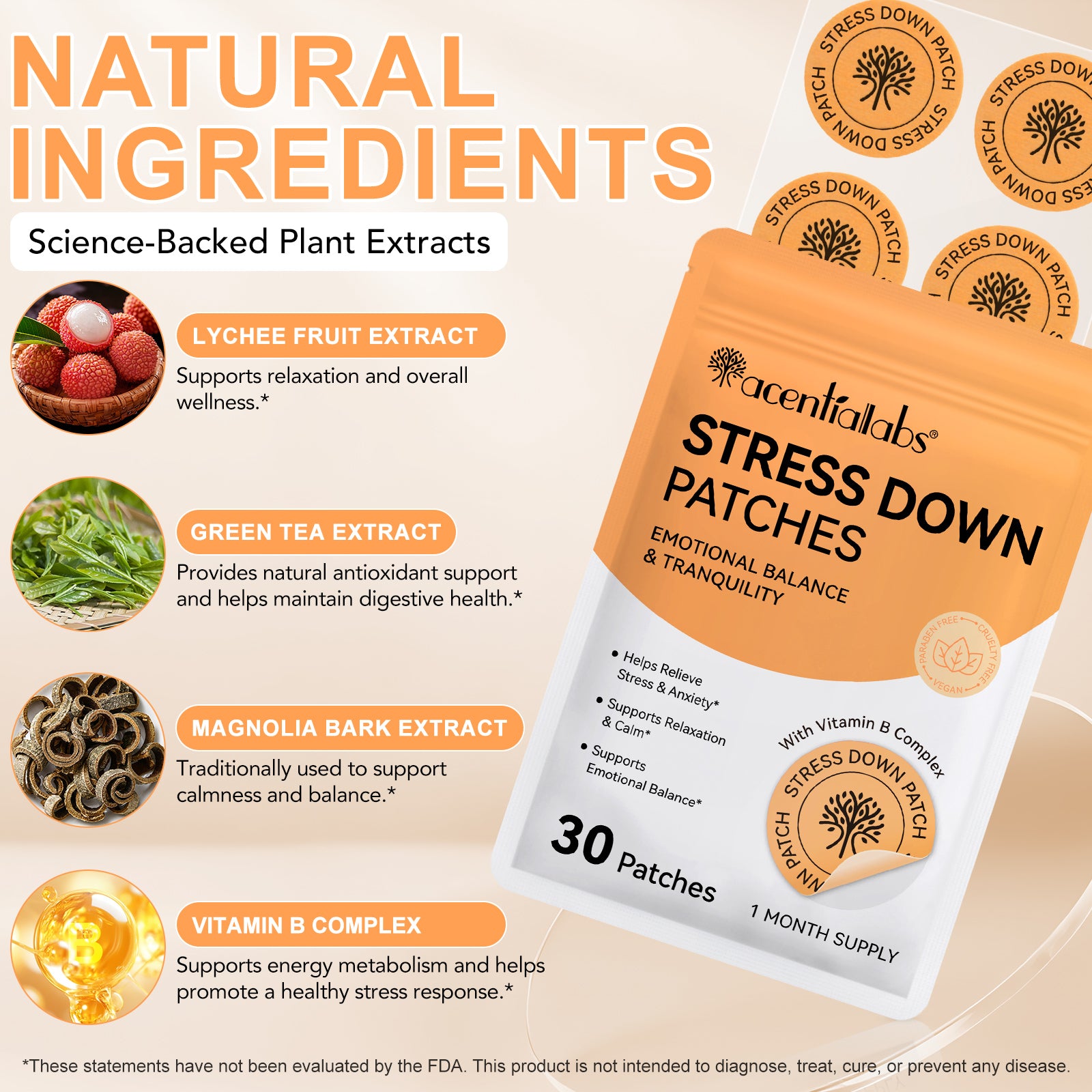 Anti-Stress Pflaster, Stress Down Patches, 30 Pflaster, Monatspackung